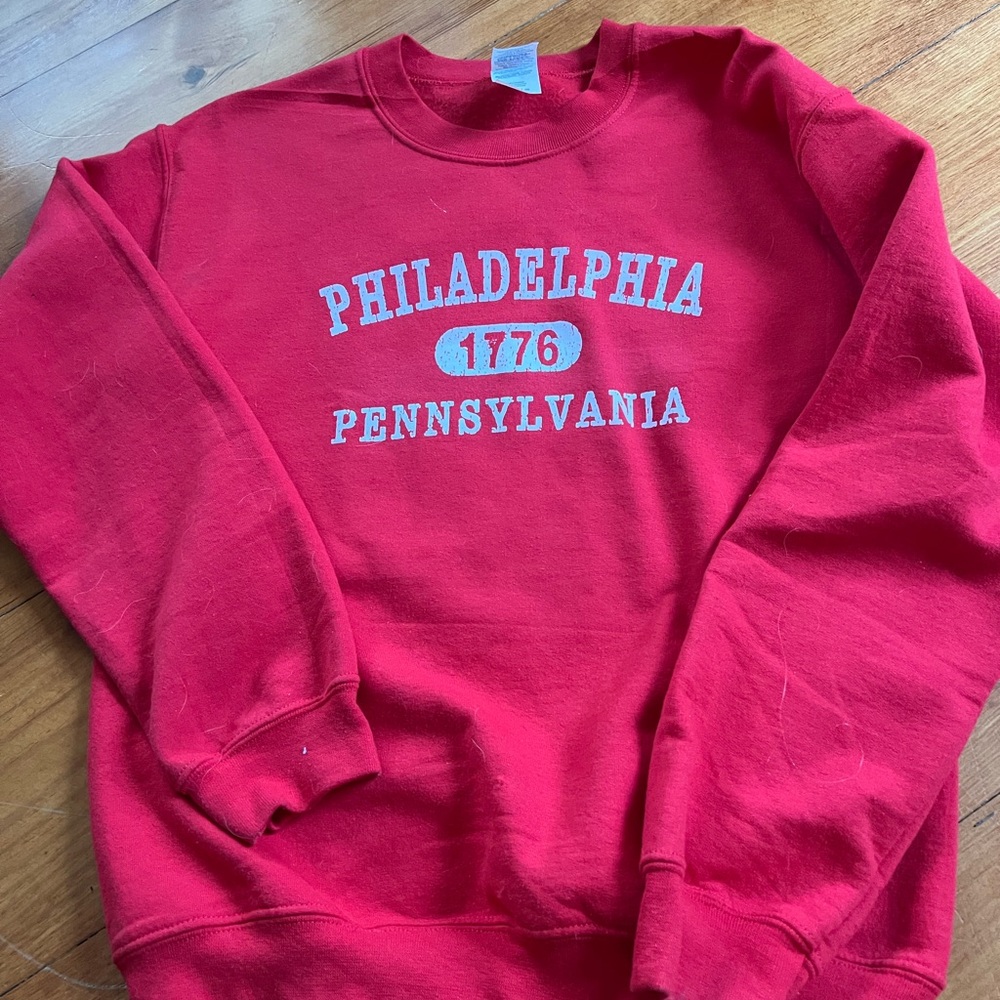 Gildan Red Crewneck Sweater with Philadelphia Print